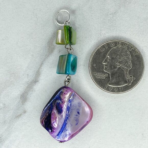 Silver Tone Purple Blue Green Shell Beaded Upcycled Pendant - Picture 2 of 6